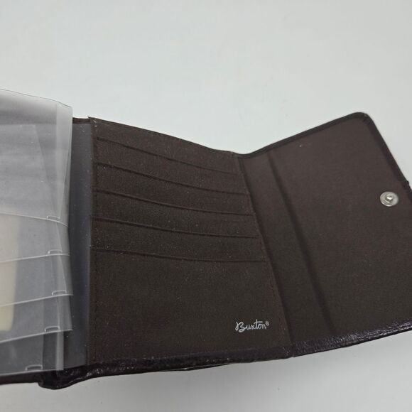 BUXTON Leather Trifold Kiss Lock Leather Wallet NOS Deep Chestnut Brown - Picture 8 of 11